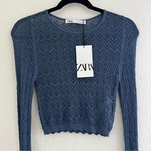 NWT Zara Pointelle Cropped Knit Top Small